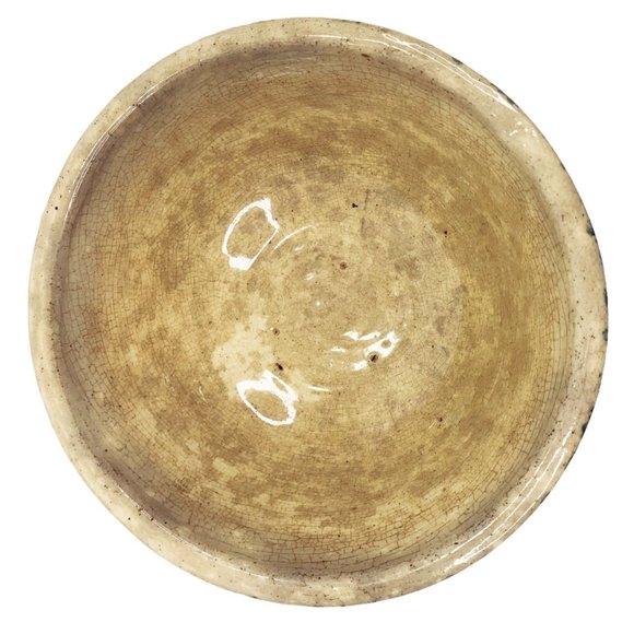 Antique Yellow Ware 8" Mixing Serving Bowl Green Spongeware Pottery Primitive - Picture 3 of 12